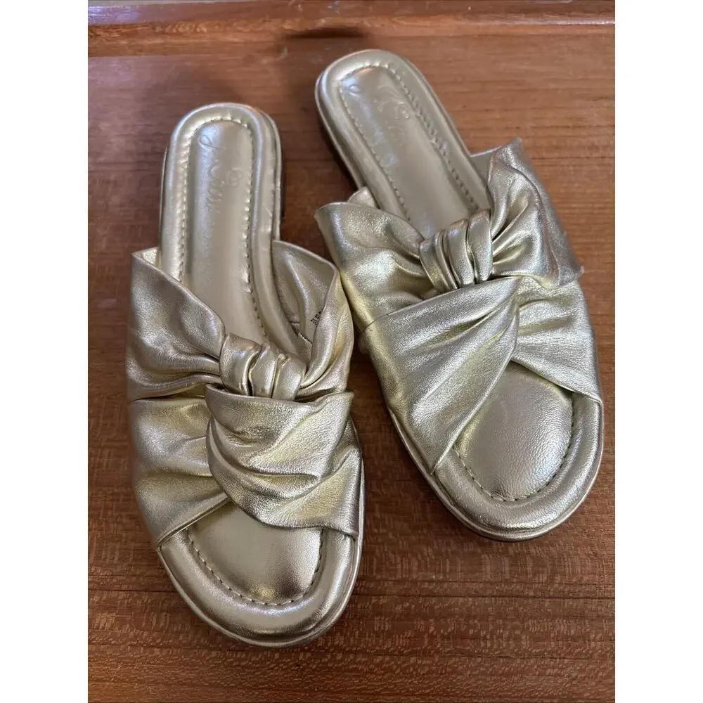 J.CREW WOMEN SANDAL LEATHER GOLD TWISTED KNOT SIZE 9.5